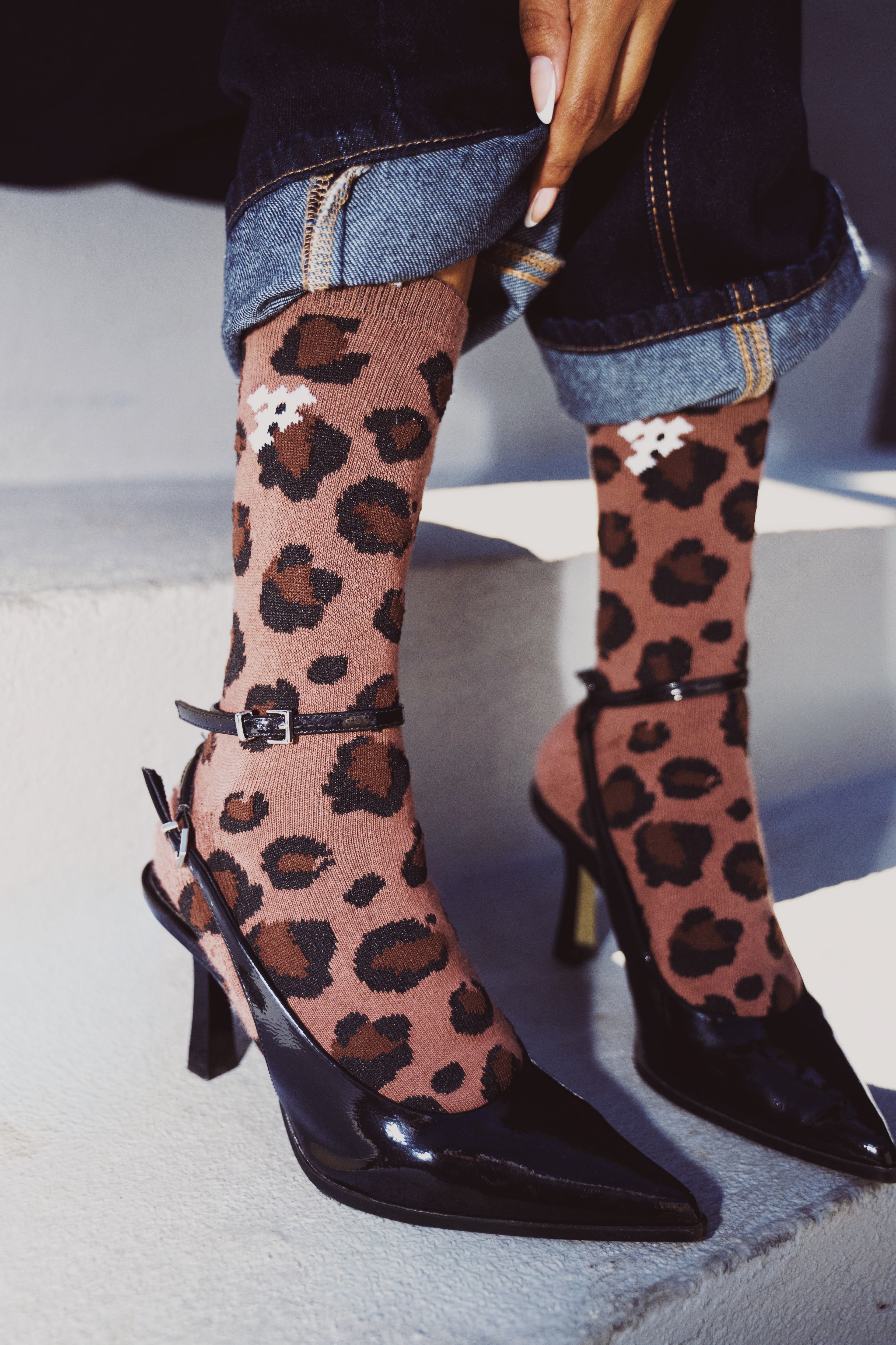 Cheetah Print Crew Socks